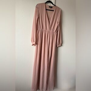 Lulu's Dusty Blush pink V-Neck Long Sleeve Maxi Dress size L